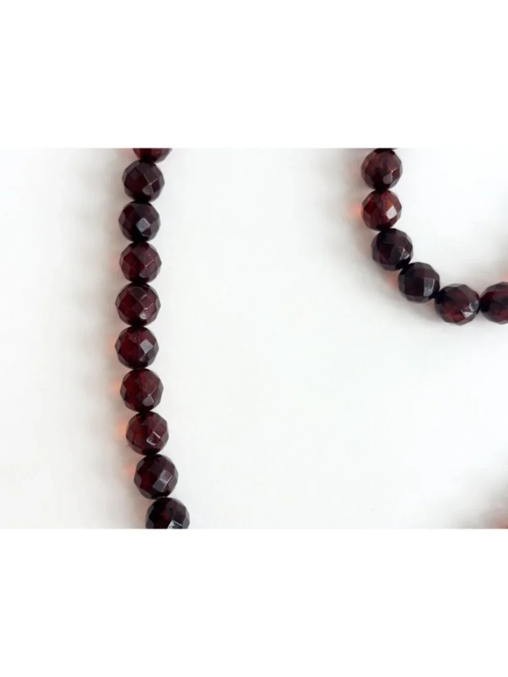 Round Faceted Round Cherry Amber Stone Vintage Beaded Art Deco Necklace - 17